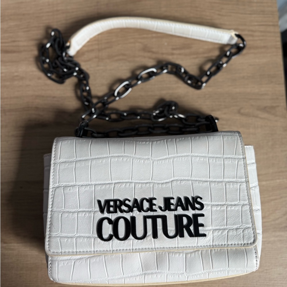 Versace Jeans Collection White Croc-Embossed Bag
